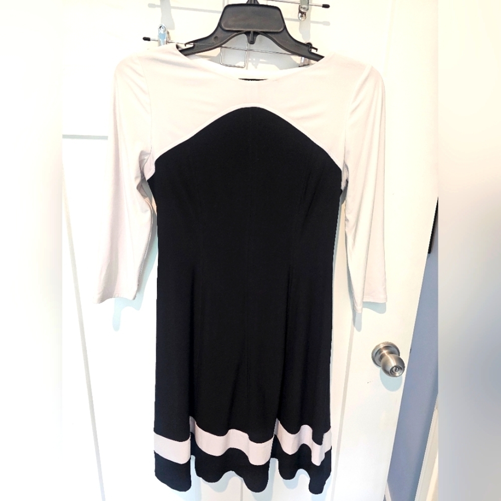 Lauren Ralph Lauren Black White Colorblock Sheath Dress 3/4 Sleeve Women’s 10